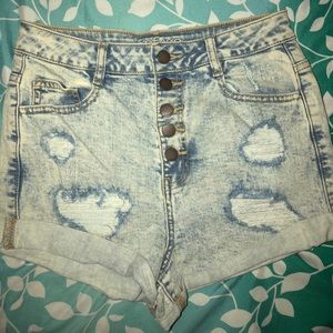Acid wash high waisted shorts